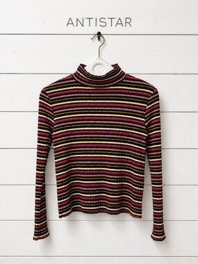 Antistar Striped Mock Neck Knit Top – Size L
